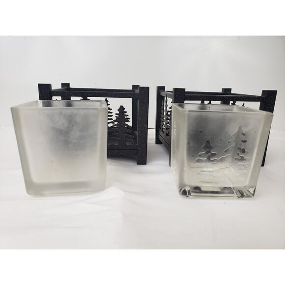 Y2K PartyLite Forest Friends Metal Candle Holder with Pine Tree Cutouts Lot of 2 - Picture 4 of 10